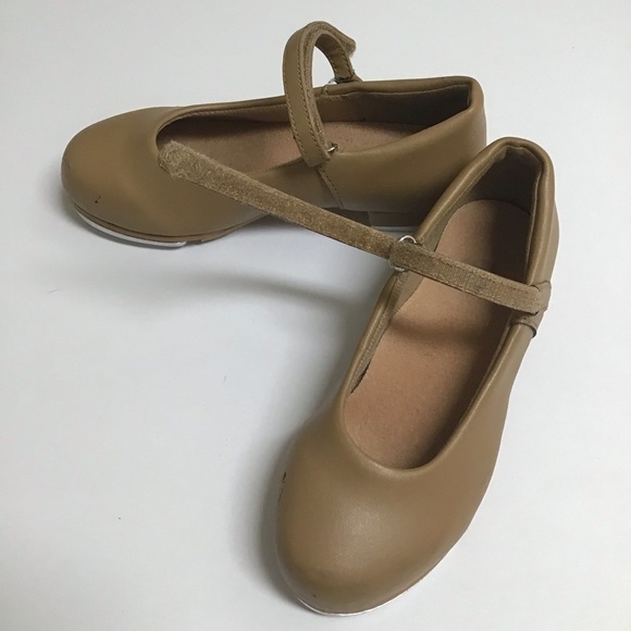 Tap Dance Shoes Little Girls SZ 10M Tan Hook Loop Strap Beige Recital Leo Rhythm - Picture 12 of 15